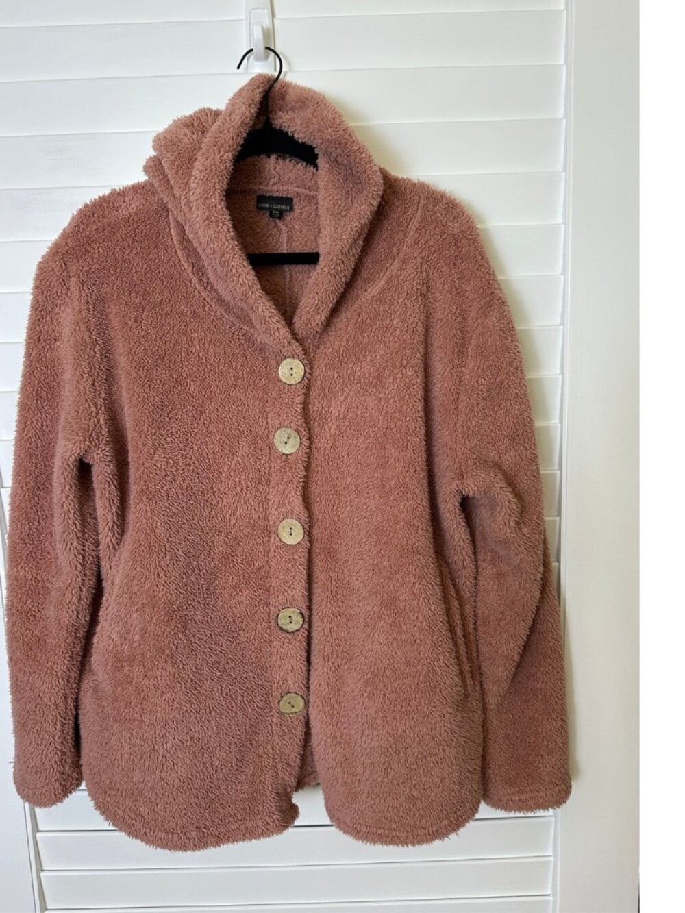 Coco + Carmen Blush Pink Hooded Teddy Sherpa Fleece Button Jacket